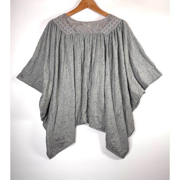 Sundance Crinkle Poncho Top Women Medium Gray Crochet Trim Oversized Boho Blouse - Picture 4 of 12